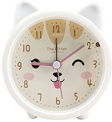 Kinderwecker mit niedlichem Tier, Hund, Katze, leise, nicht tickend, Silikon, Nachtlicht, Reiseuhr (A-weiße Katze)