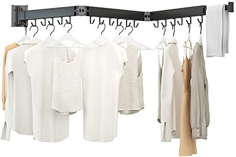 Kelisiting Wäscheständer Wandmontage, 3-Fold Wand Wäschetrockner ausziehbar, 120 cm/ 50 Inch gefaltet Ausziehbarer Wandmontage für kleine Haushalte, Platzsparend-150 LBS Tragkraft - Schwarz