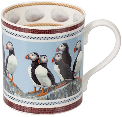 Robert E FuLLER Hand Decorated Fine Bone China Mugs Inspired by British Wildlife | Animal Mugs Dishwasher & Microwave Safe - 400 ml (Mug | Puffin)