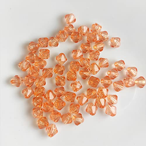 Doppelkegel/Bicone 4 mm 100 Stück - Perlen Kristall Lose Perlen mit Loch 100er Set DIY Basteln mit Loch tschechische Facettiert Beads Schmuck Acryl auffädeln Nieten Steine - Orange, Hellorange