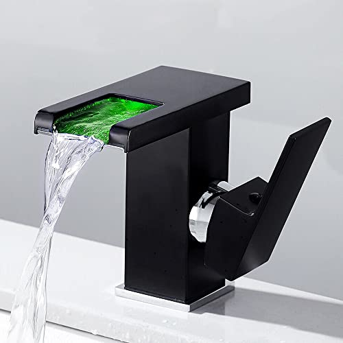 WindWilder Rubinetto a Cascata a 3 Colori LED Monocomando Rubinetto Miscelatore Lavello Cucina Bagno Lavandino Rubinetto Lavabo (Nero)