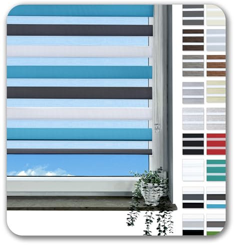 Rollmayer Doppelrollo Klemmfix ohne Bohren Klemmrollo Fensterrollo Duo Rollo Sonnenschutzrollo Zebrarollo Seitenzugrollo für Fenster und Tür (Weiß Grau Blau - 100 x 150 cm - BxH)