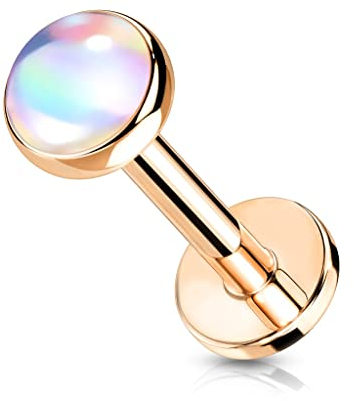 beyoutifulthings Lippen-Piercing Irisierender Stein 4-mm roségold clear Piercing-Stecker Chirurgenstahl Schraub-Verschluss Stab 6-mm lang 1,2-mm dick