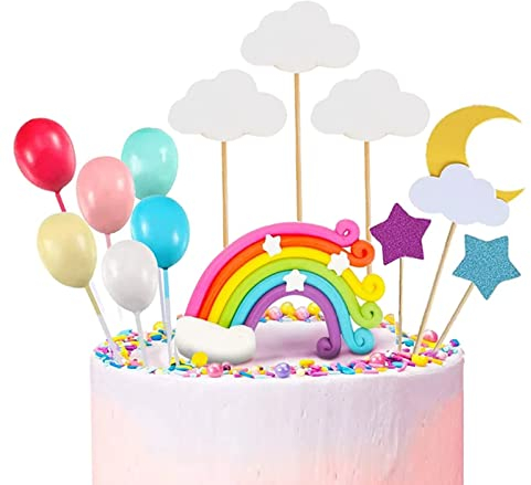 Morofme 13 Stück bunter Regenbogen-Kuchenaufsatz Wolke Mond Stern Kuchenauswahl bunter Ballon Kugel Kuchen Cupcake-Aufsatz Regenbogen Wolke Kuchendekoration
