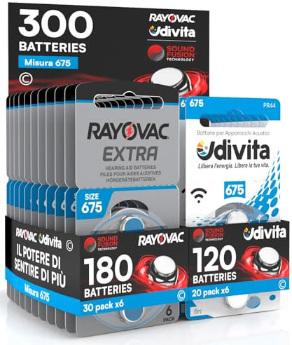 300 Batterie Per Apparecchi Acustici Rayovac Extra Advanced 675. 300 Pile: 180 Rayovac + 120 Udivita