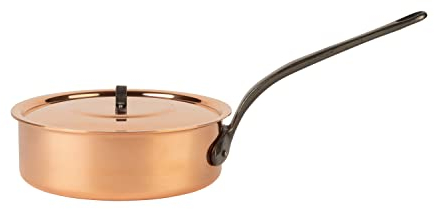 Cuisine Romefort | Sauteuse en cuivre étamé Ø 22 cm avec queue en fonte et couvercle en cuivre | Sauteuse traditionnelle en cuivre massif | Fabrication Française (22 cm)
