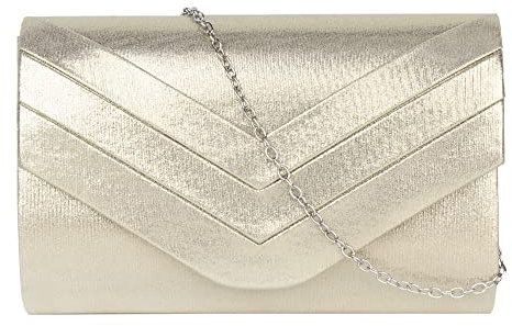 MEGAUK Damen Clutch Elegante Abendtasche Wildleder Handtasche Envelope Tasche Unterarmtasche mit Kette für Hochzeit Wedding Prom Party Gold