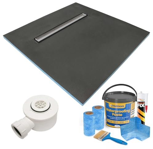 Thermopanel 20mm Waterproof Linear Wet Room Shower Trays Including Tanking Kits and Solid Grate - Suitable for Underfloor Heating with Waste Trap Drain - 1800 x 900 x 20mm