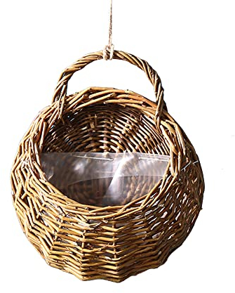 JAWSEU Pot de Fleur Suspendu en Panier d'Osier, Panier de Fleurs à Suspendre et Récipient de Vase Mural en Rotin Tissé