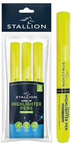 Stallion Highlighter Pens Yellow (3pk)