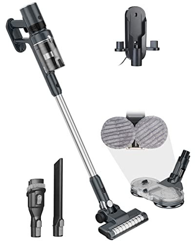 Sichler Haushaltsgeräte Accu Staubsauger: 2in1-Akku-Zyklon-Hand- und Boden-Staubsauger mit Wischaufsatz, 27 kPa (Bodenstaubsauger, Vacuum Cleaner, Senioren)