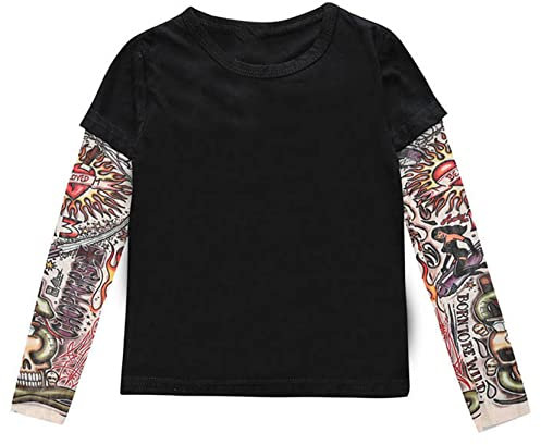 AYIYO Unisex Boys Girls Cotton T-Shirt with Mesh Tattoo Sleeve Top Pullover Clothes