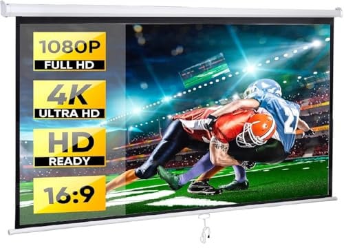 ZENY Projector Screen Pull Down 80 Inch 16:9 HD Projection Screen Folding Home Theater Portable Indoor Outdoor Movie Screen