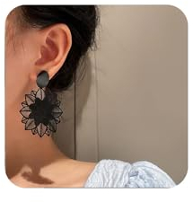 Yienate Boho Schwarz Floral Ohrringe - Vintage Punkt Ohrstecker, Blume Tropfen Baumeln, Einzigartig Tattoo Spitze Statement Flower Prom Schmuck Für Damen