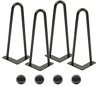 XUANYU Lot de 4 Pieds Meuble Scandinave, Pied Meuble Hairpin, Jambe de Table en Épingle à Cheveux, Pieds en Acier Carbone, Hauteur 30 cm/11,8'', Noir A-4 pcs