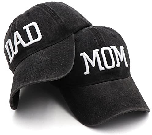 Hiwelove Mama und Papa Hüte Vatertag Mama Papa Geschenke Hut Bestickte Verstellbare Baseballkappen Geschenk für Paare Eltern, Schwarzer Mütter und schwarzer Papa-Hut, Einheitsgröße