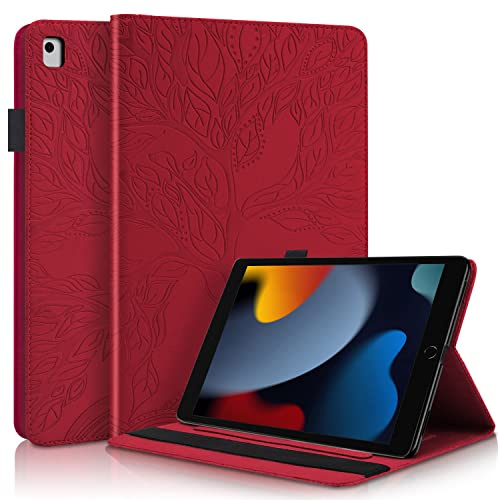 Succtopy Hülle iPad 9/8/7 (10.2 Modell 2021/2020/2019 9./8./7. Generation) Folio Flip PU Leder Schutzhülle Stifthalter Stand Wallet Cover Case Tablet Hülle iPad 10.2 Zoll 2021/2020/2019 Rot