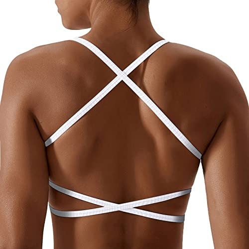 Litthing Sport BH Rückenfrei Damen, Crossback Gepolstert Sports Bra, Push up Ohne Bügel Bustier mit Abnehmbaren Cups Sexy Spaghettiträger Crop Top für Yoga Fitness Gym