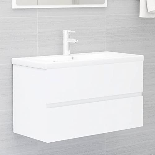 puraday Waschbeckenunterschrank mit Einbaubecken Weiß Holzwerkstoff Waschbecken Mit Unterschrank Waschtischunterschrank Waschtisch Mit Unterschrank Einbauwaschbecken BadmöBel 80x38,5x45 cm