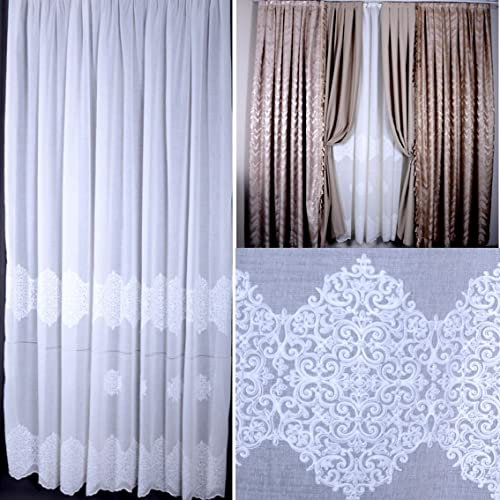 LUXUX 2x Set BOHEMIAN fertig Vorhänge Gardine Store nach Maß Leinen Optik Barock modern Landhaus Stil Weiß Wohnzimmer Schlafzimmer Küche Kinderzimmer 140 cm breit 140 - 300 cm Lang (240 x 140 cm)