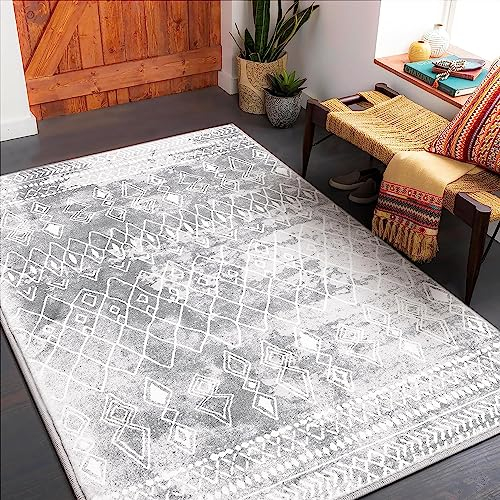 Carvapet Läufer Teppich 90x150cm rutschfest Lang Küchenteppich Waschbar Teppichläufer Weiche Mikrofaser Geometrisch Flächenteppich Laufteppich(Grau)