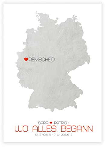 Personalisiertes Koordinaten Bild mit Landkarte „WO ALLES BEGANN“ - Einzugsgeschenk, Geschenk zum Richtfest, Umzugsgeschenk, Hochzeitsgeschenk, Zuhause, Weltkarte, verschiedene Länder