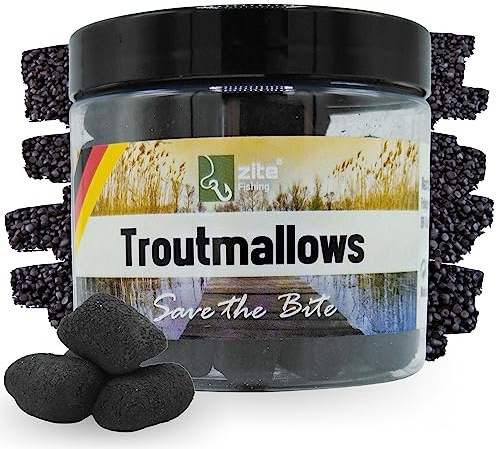 Zite Fishing Trout Mallows Forellenköder - Hochfängiger Forellenteig auftreibend - Troutmallows Starke Aromen & Leuchtende Farben, 40g Dose, Forellen Köder für Grundmontage (Pellet schwarz)