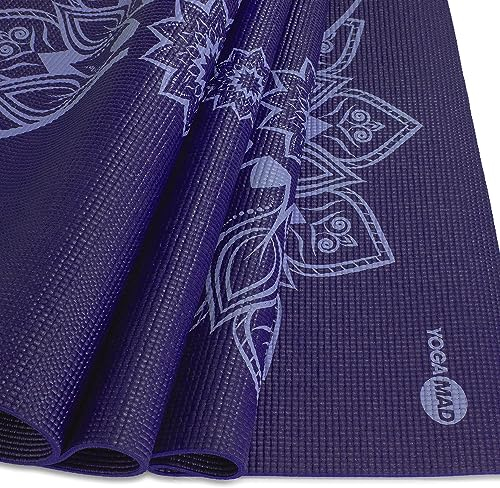 Yoga-Mad Yogamatte mit Ausrichtung, Mandala-Yogamatte, hochwertiges rutschfestes, umweltfreundliches Material, 4 mm, ultraleichte Yogamatte für Pilates, Yoga, Stretching, Heimtraining und allgemeine