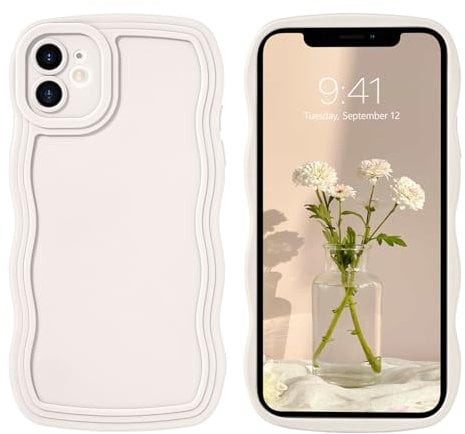 GUAGUA for iPhone 12 Mini Wavy Case, Phone Case iPhone 12 Mini, Cute Curly Wave Shape Design Soft Hybrid TPU Bumper Drop Shockproof Protective Anti Slip Case for iPhone 12 Mini 5.4'', Antique White