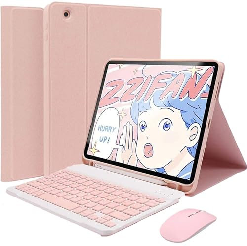 HEUCYL Funda con Teclado para iPad Pro 12,9 Pulgadas 2017/2015 (Antigua, 2 ª & 1 ª Generación) Funda Delgada con Teclado Español Ñ Bluetooth Desmontable con Portalápices Y Ratón Integrados,Rosado