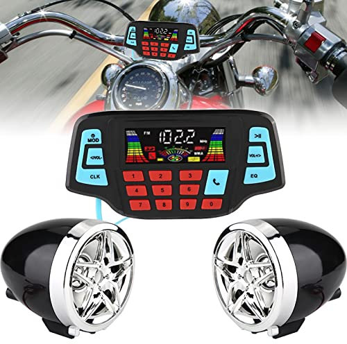 Motorcycle MP3 Player, Waterproof Motorcycle BT MP3 Player Audio Stereo Speaker System USB Memory Card Carrier for Motorbike