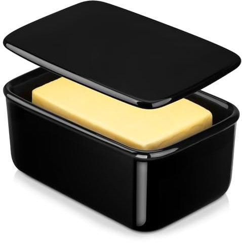 LOVECASA Porcelain Butter Dish with Lid, 650ml, Black