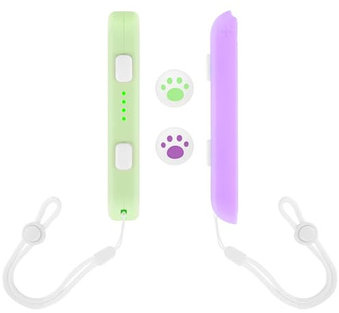 DLseego JoyCon Gamepad Handgelenkschlaufe für Switch, Kompatibel mit Switch OLED Controller - 1 Paar Griffschloss mit 2 Joystick Kappen, Lila Grün