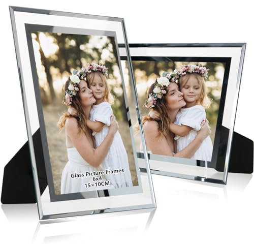 DMSELL Confezione da 2 cornici in vetro 10x15cm, cornici in vetro 10x15cm per foto di matrimonio, foto di famiglia e decorazioni per la casa