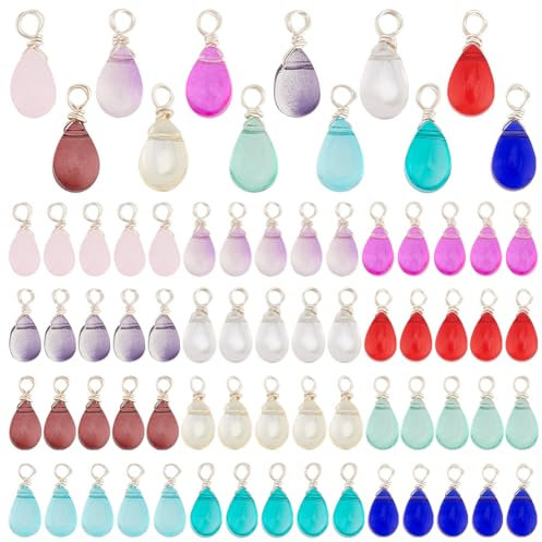 PH PandaHall 72pcs 12 breloques en Cristal de Couleur Pendentifs en Verre Transparent Breloques en Forme de Larme pour la Fabrication de Bijoux Collier Bracelet Boucle D'Oreille