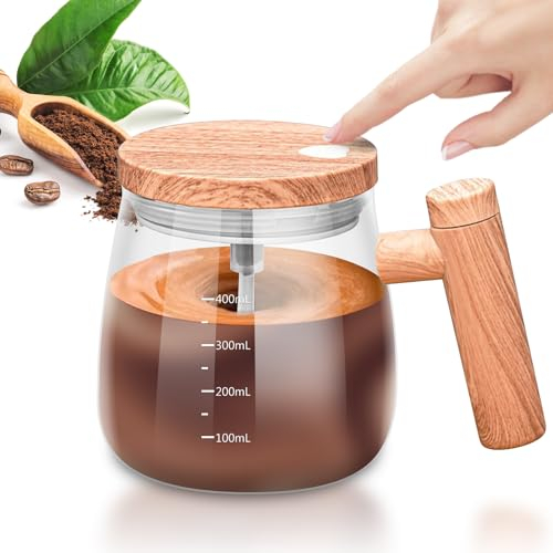 Taza autoagitadora, 400 ml Self Stirring Mug, Vaso Mezclador Automático de Vidrio Portátil, Taza de Café Mezclador con Tapa Taza Eléctrica para Café Leche Chocolate Caliente
