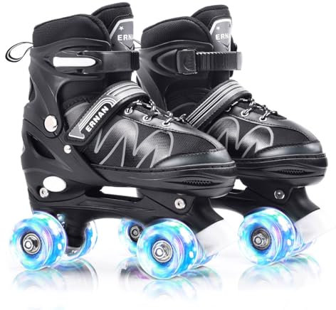 ERNAN Rollschuhe Kinder Verstellbar.komfortabl LED Rollerskates für Jugendliche und Anfänger.4 Größen verstellbar,Rollschuhe für Mädchen,Jungen und Anfänger (White, L)