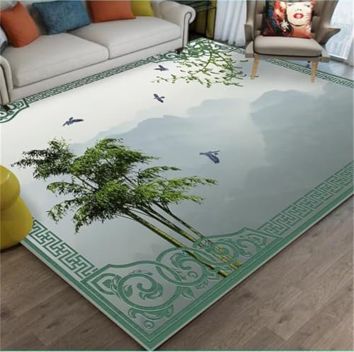 QGYFRE Teppich Nach Mass Günstig Waschbarer 200x260CM Kinderteppich Waschbar Grün mit orientalischem botanischem Muster