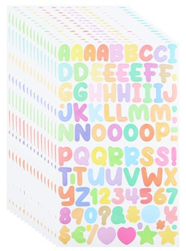 0.5 Inch Small Vinyl Letter Number Stickers Kits, 1350 Pieces Alphabet Number Sticker for Sign, Decor, Scrap Booking, Crafts and Gift Decoration, Candy Colour