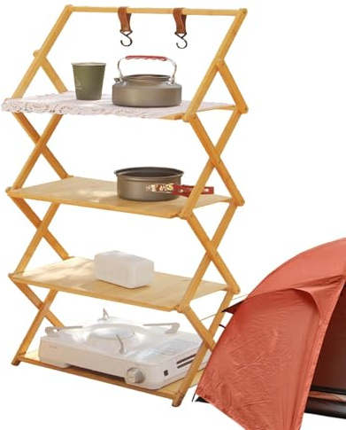 Klappbare Campingregale, mehrstöckiges Campingregal, zusammenklappbares Holzregal zum Zelten, verschleißfest, klappbares für Camping im Freien