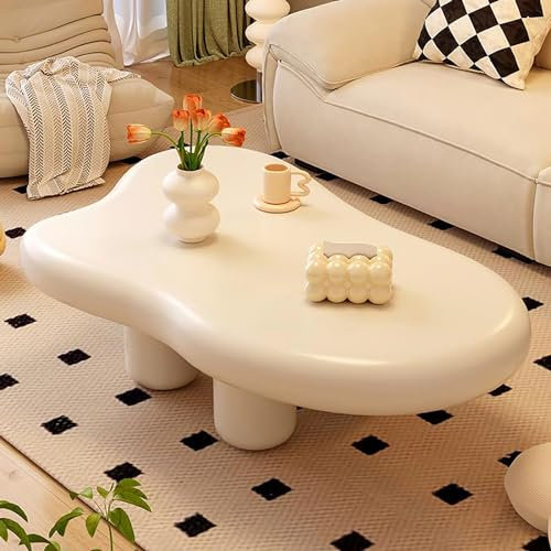 XFQZJG Table Basse en Forme de Nuage Mignonne Table Basse Blanche crème Moderne Petite Table Centrale de décoration intérieure avec 3 Pieds Table Basse au Sol pour Salon Balcon intérieur intérieur