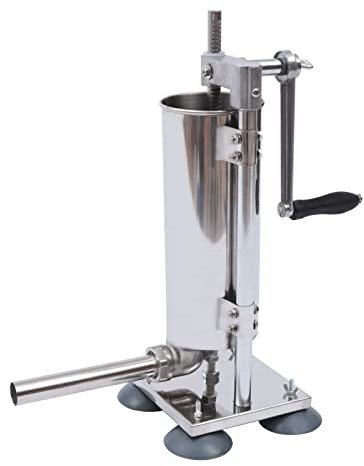 Konfiur Manuell Wurstfüllmaschine, 3L Wurstfüller Edelstahl Manueller Fleischwolf 4.5kg Praktisch Vertikal Wurstfüllmaschine mit 4 Füllrohre und Handkurb, Silber