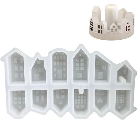 Jisrcha Stampi in Silicone per Decorazioni Natalizie - Set di 12 Mini Casette per Fusione in Gesso E Cera - Fai Da Te
