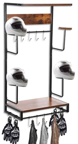Motorradhelmständer, Retro-Wandhalterung für Motorradhelme und Garderobenständer mit Haken Ausstellungstyp Helmhalter für Motorradzubehör Aufbewahrungsständer