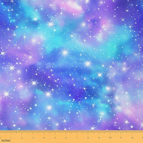 Loussiesd Galaxy Stoff 92x150cm Außenraum Patchwork Stoffe Universum Wolke Galaxie Glitter Stern Druck Raum Außenhimmel Stoff Meterware Dekor Blau Polsterstoff für DIY Nähmuster Handwerk