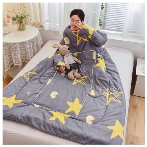 Winter Lazy Quilt with Sleeves, Warm Wearable Quilt Blanket, Can Be Folds into A Pillow, Can Be Worn on The Bed, for Adult(star)