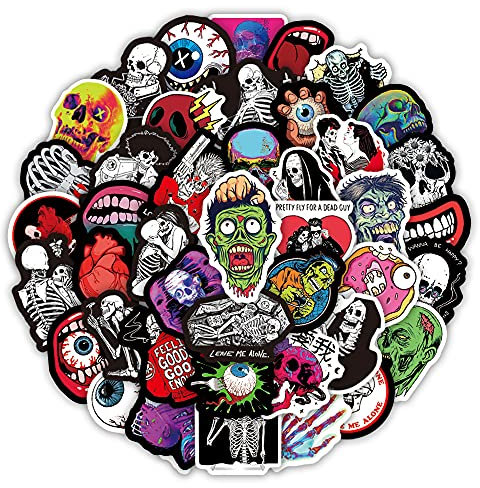 100pcs Skull Stickers,Cool Skeleton Stickers, Vinyl Waterproof Skull Decals for Laptop Skateboard Water Bottles, Teens and Adults