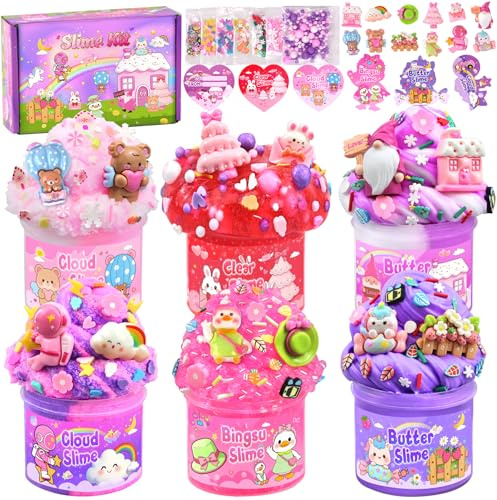 LAWOHO 6er-Pack Pink Slime Set, Fluffy Cloud Wolkenschleim, Butter Slime & Clear Schleim Set für Mädchen & Jungen mit Schleim Add-ins, Geburtstag Weihnachten Halloween Ostern Schleim Kinder