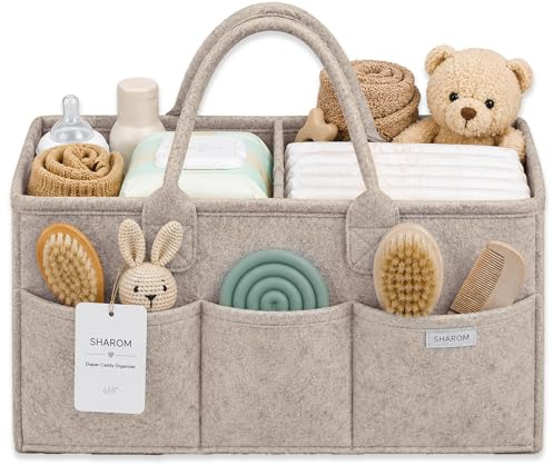 Spacious, Sturdy & Portable Diaper Caddy Beige. Baby Essentials for Newborn, Nursery Storage Basket & Nappy Caddy Organiser for Baby Shower Gifts & Newborn Essentials. Newborn Baby Organiser (khaki)
