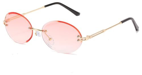 OSAGAMA Mode Sonnenbrille Kleine Ovale Randlose Brille für Damen Herren (Rosa)